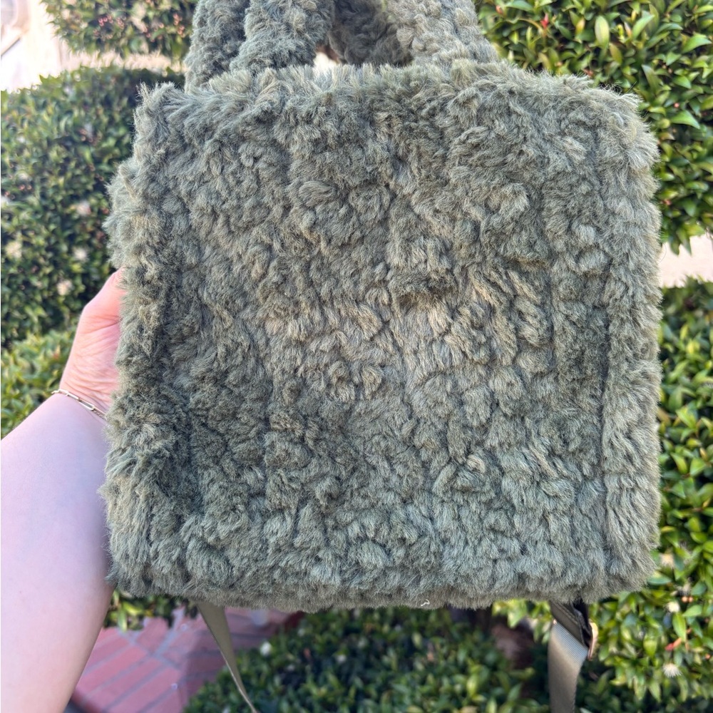 A New Day Olive Green Faux Fur Purse